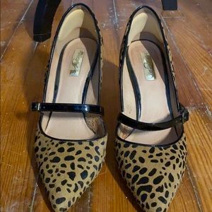 Halogen leopard-print “pony hair” Mary Jane heels